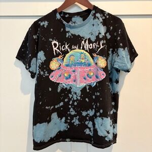 Rick And Morty Shirt Mens Large Black Bleach Tie Dye Graphic Tee Ripple Junction